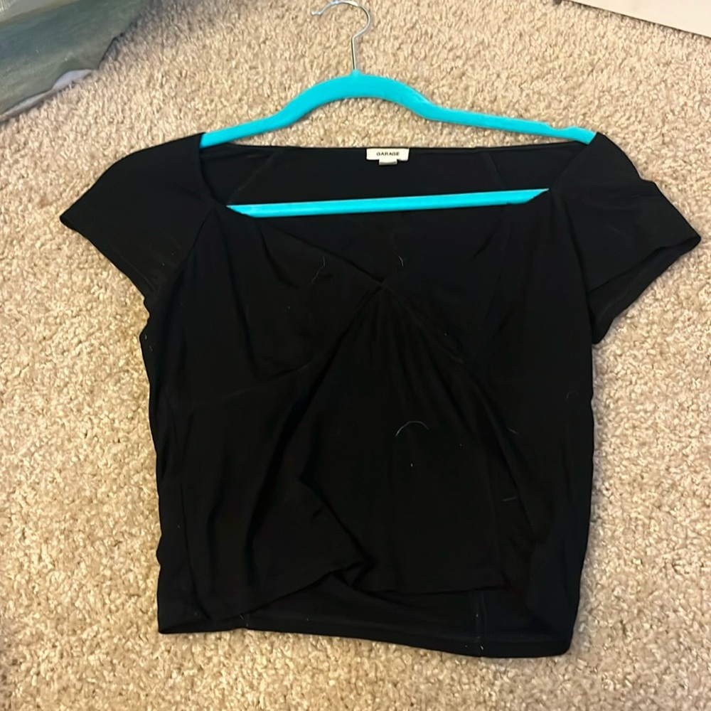 Black V-neck crop top- corset patterned